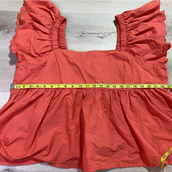 Arula Coral Cropped Flutter Scalloped Sleeve Square Neck Top, Size C (3X, 22/24) - Picture 8 of 8